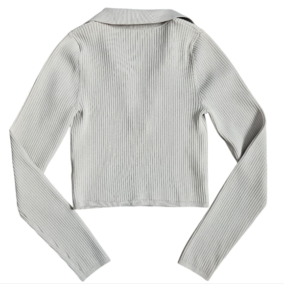 Aritzia Babaton Matte Pearl Sculp Knit Polo Long Sleeve Top Size M - Picture 4 of 7